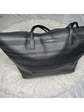 Kate Spade Haven Lane Large Hani Tote Glitter Stripe Black Silver Handbag
